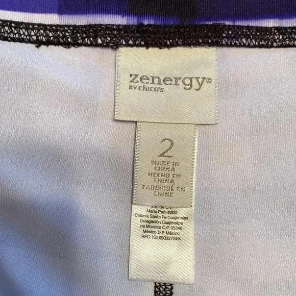 Chico’s Zenergy Leggings Size 2 (12/Large) Purple, black and white block pattern - Picture 3 of 8